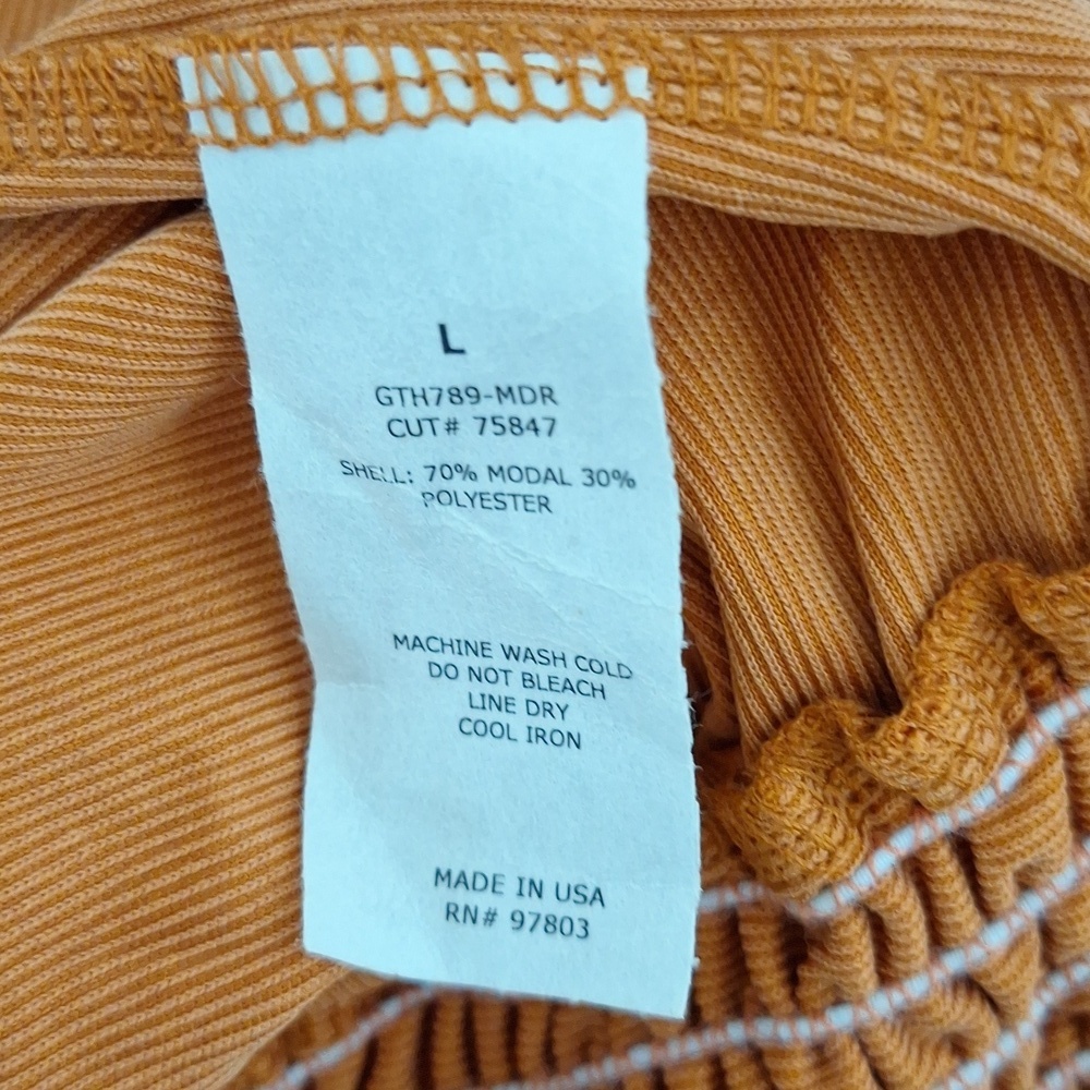 Green Envelope "NEW" Orange Boho Modal Blend Academia Smocked Blouse Size L - Picture 10 of 11